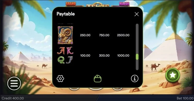 Temple of Treasures - okno Buy Feature pro nákup bonusu